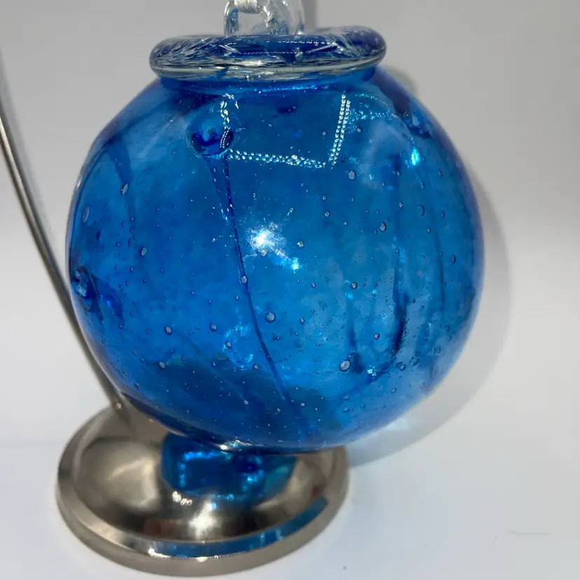 Hand Blown Art Glass Witch Ball Blue 5”