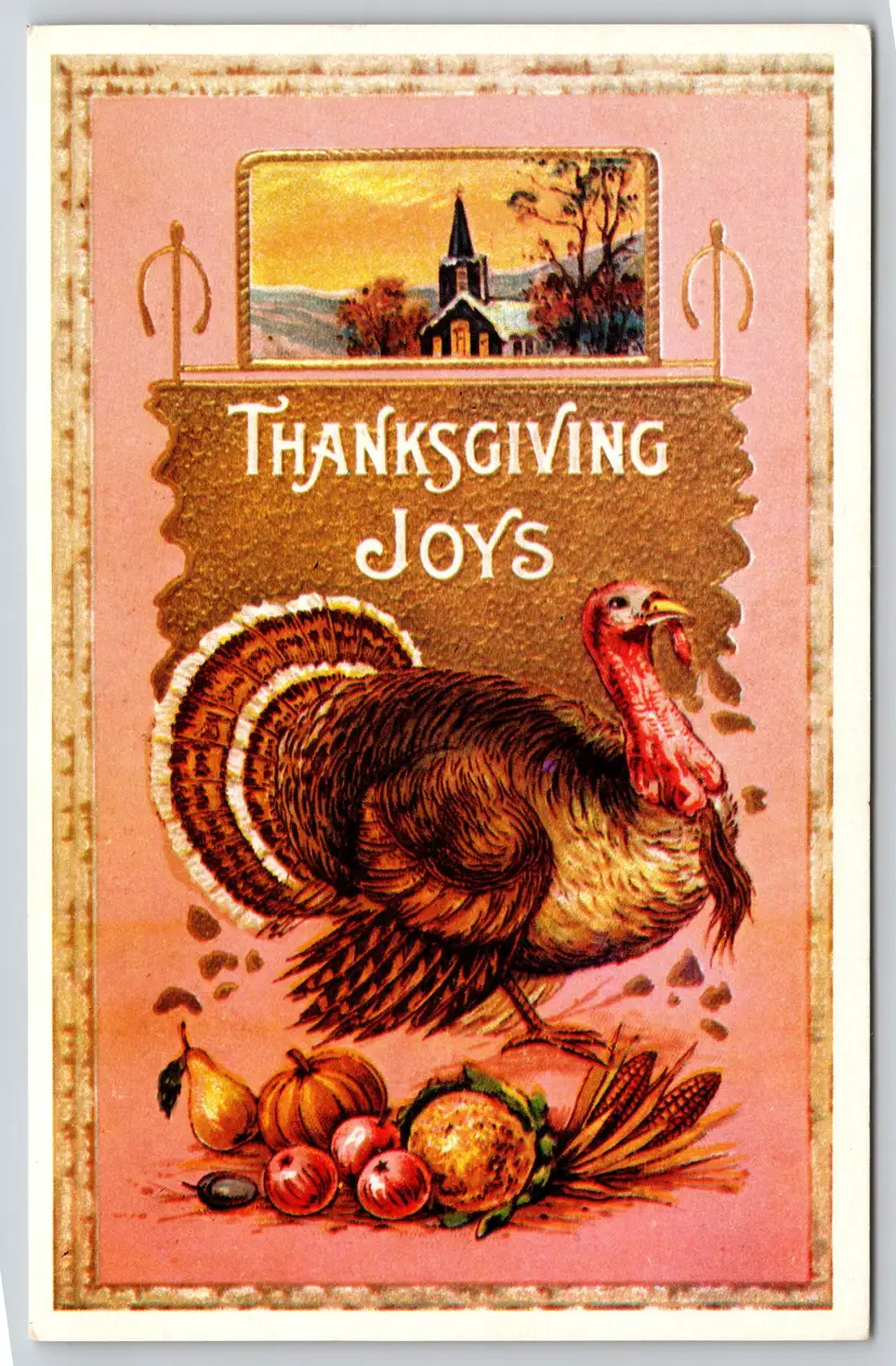 Postcard Thanksgiving Joys Turkey with Autumn Colors - 14601