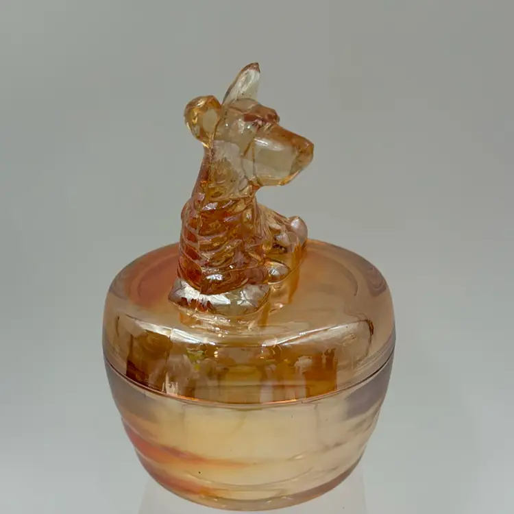 Vintage Carnival Glass Scottie Dog . Trinket / Vanity Dish With Lid