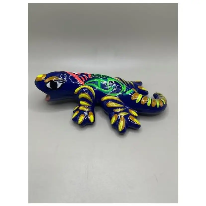 Colorful Hand-Painted Talavera Gecko Wall Art ~ UV Glows ~ Vibrant Home Decor ~ 5.5 inches long