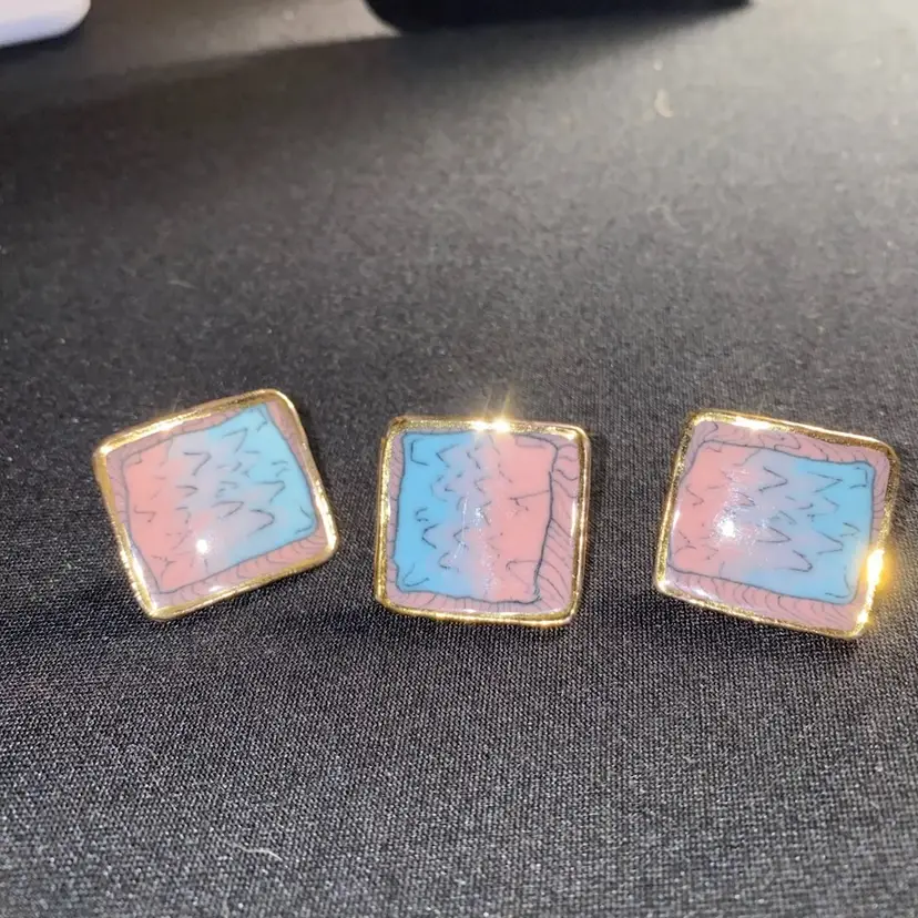 New Old Stock Jewelry As Pictured Set Modernist Glass Earrings And Lapel Pin Set