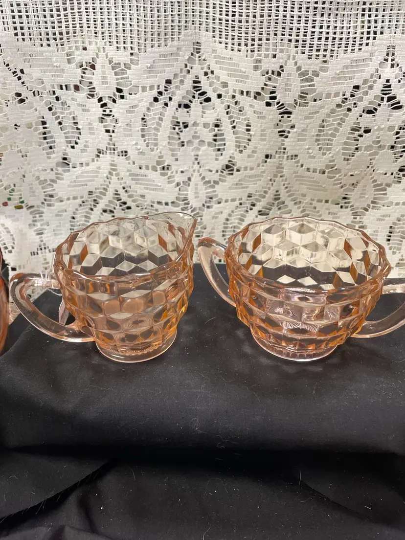 Pink Depression Sugar And Creamer Set
