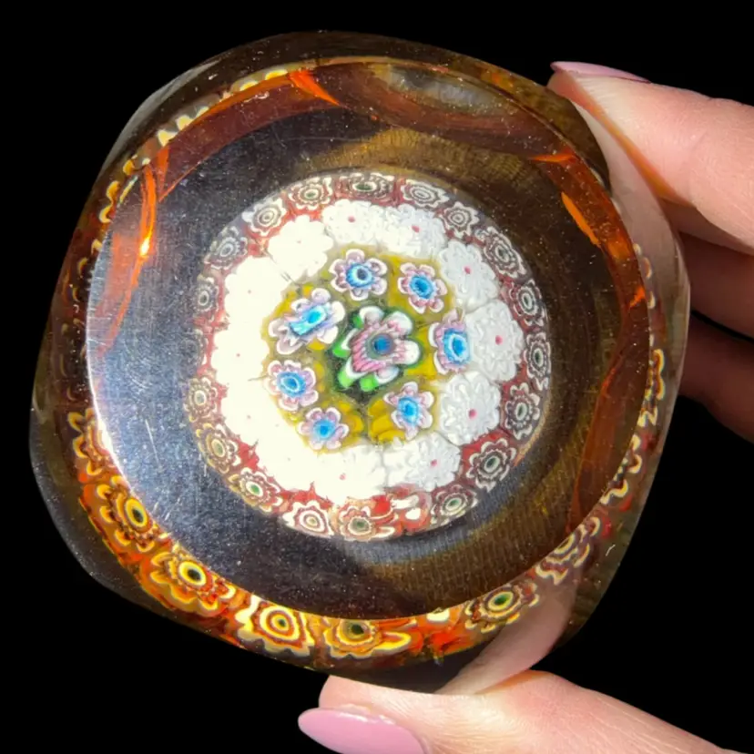 Old Murano Millefiori Faceted Paperweight