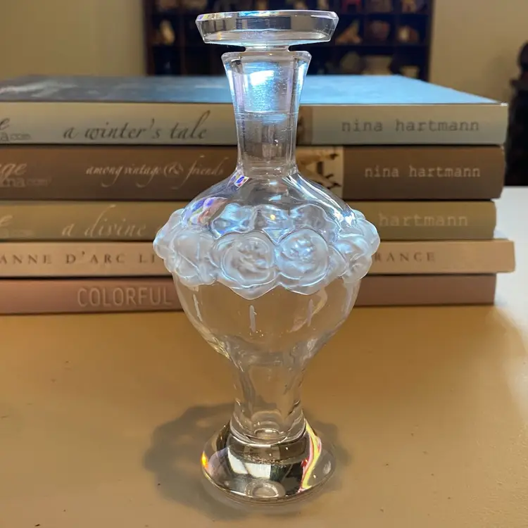 Signed Lalique Crystal Perfume Bottle with Stopper Clear Art Glass