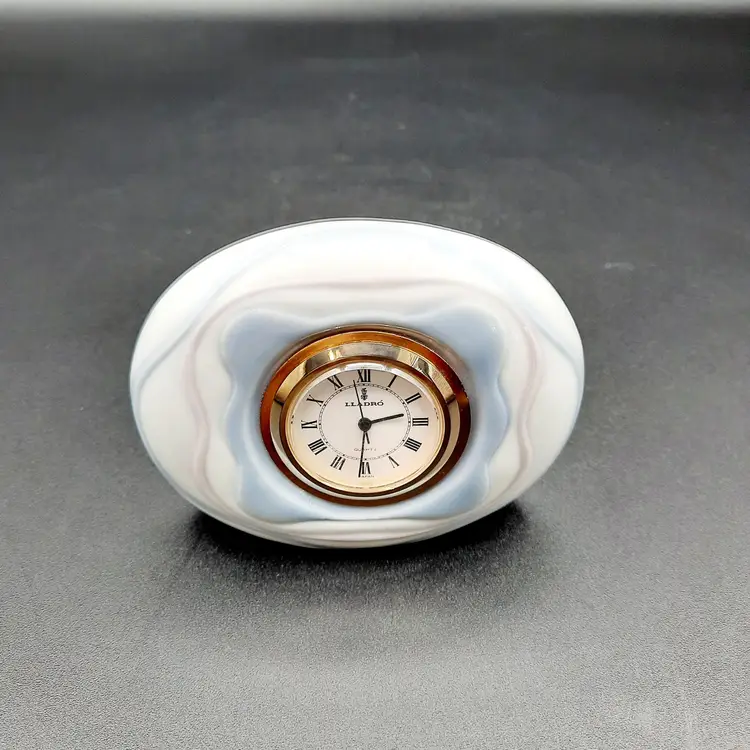 Lladro Porcelain Desk Clock White w/Light Blue & Lavender