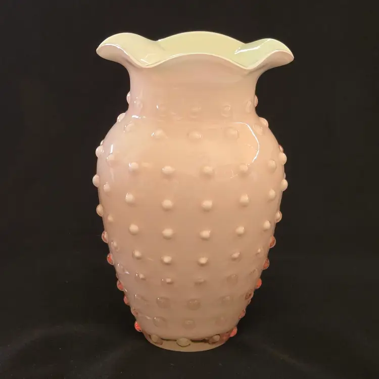 Hobnail Pink Glass Vase Cased and Ruffled Opalescent Decor Unbranded 6⅞" Tall Approximately Vintage