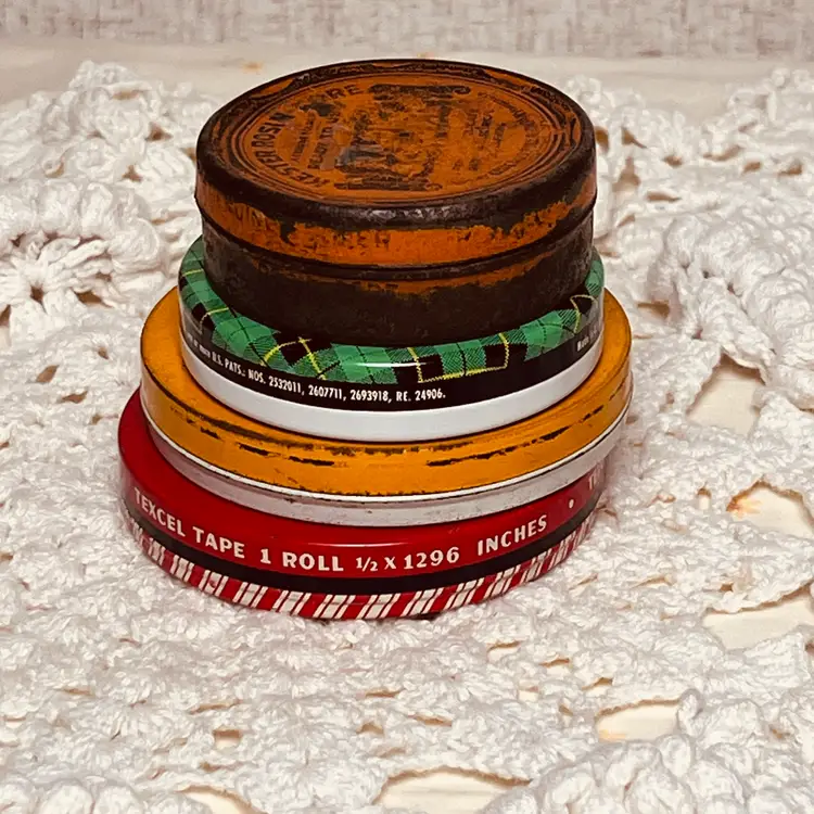 Vintage Office Supply Tin Lot – Scotch Magic, Texcel, Tuck Tape & Kester Rosin Core
