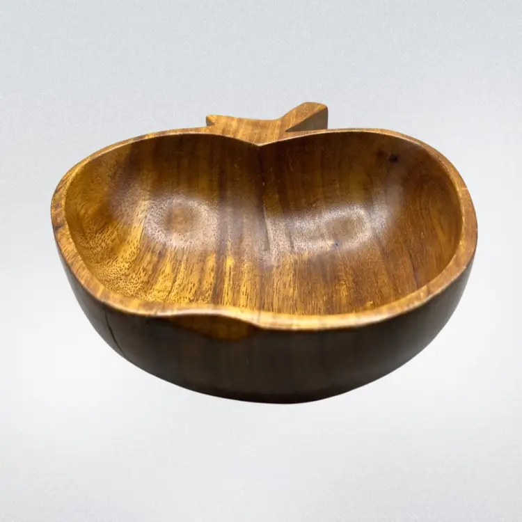 As Is Large Wooden Apple Shaped Bowl 8”