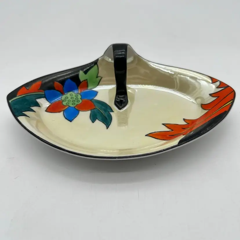 Vintage Floral Japan Hand Painted Handled Dish
