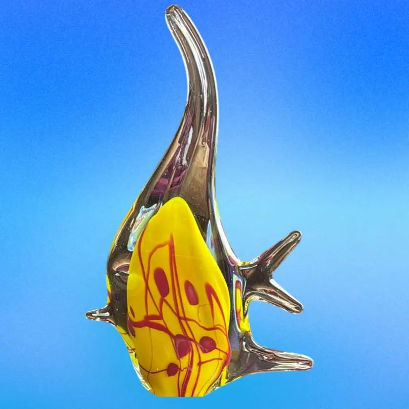 Huge Art Glass Clear / Red/ Yellow Angel Fish Paperweight