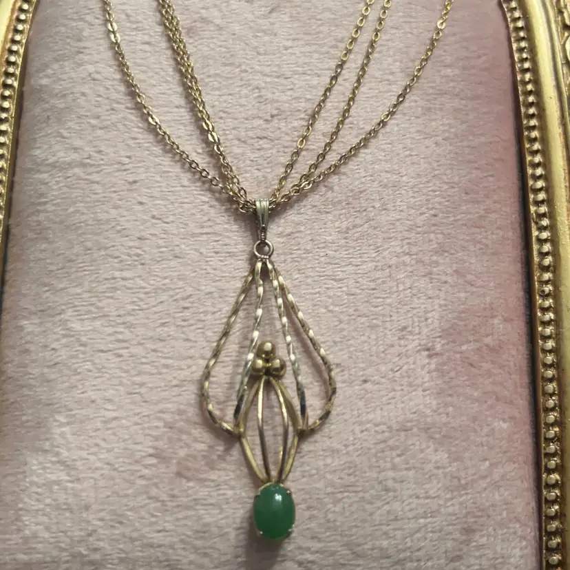 Vintage Gold Filled Jade Necklace