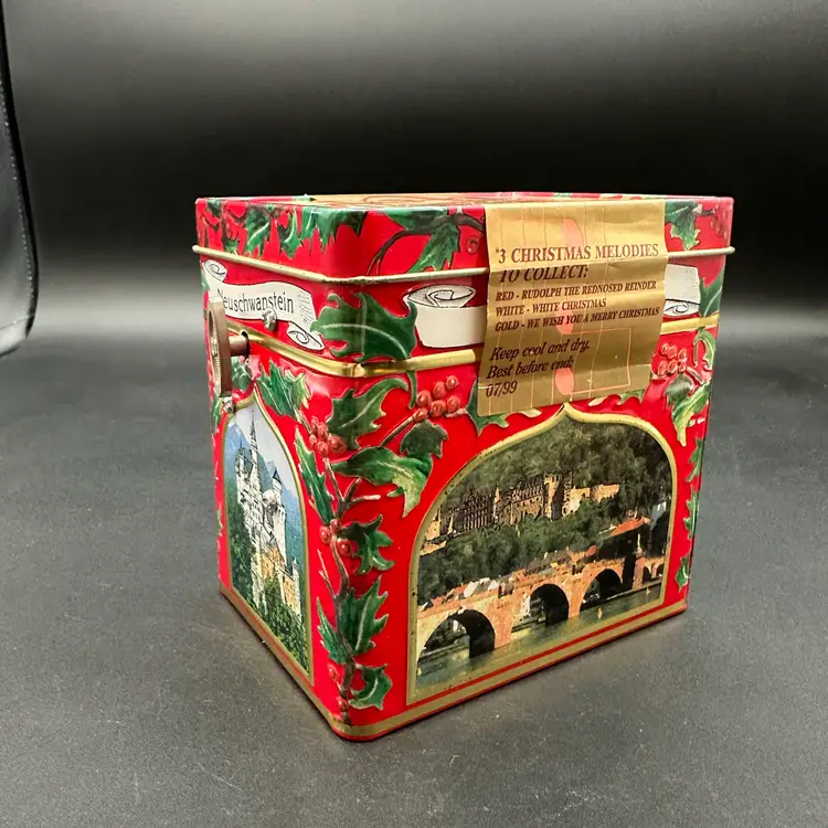 Vintage Lambertz Cookie Tin Music Box Germany “Rudolph The Red Nose Reindeer”