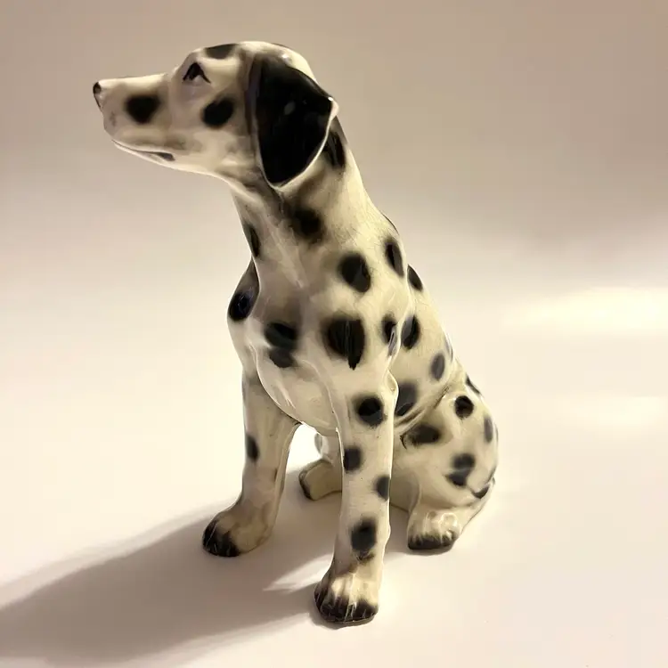 Vintage Ceramic Dalmatian Dog Figurine Glossy Glaze light crazing 5.5" H Japan