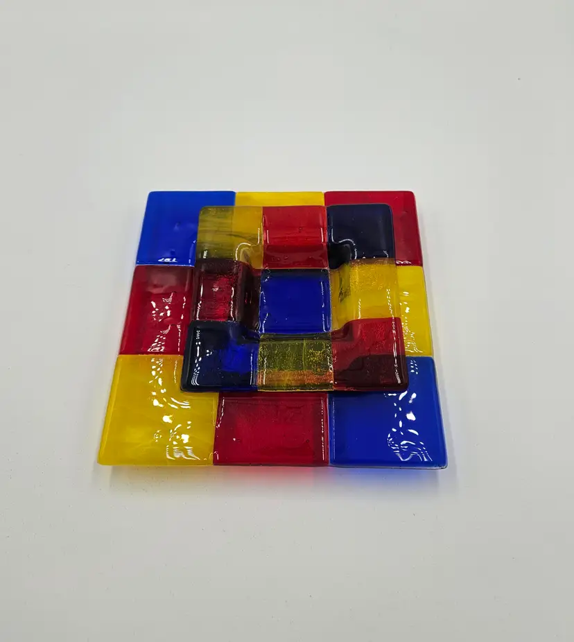 #C36 Fused Glass Bold Colored Nesting Trinket Dishes Set of 2