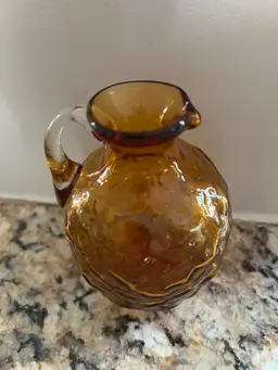 Vtg Amber Pilgrim Crackle/Ripple Art Glass Cruet Hand Blown