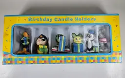 Looney Tunes Birthday Candle Holders Ceramic Set of 6 in Box Cake Topper VTG