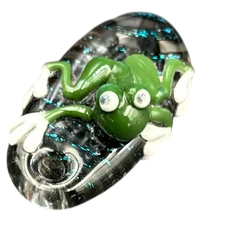 #01 Fused Handmade Frog Laying On A Slab Of Glass