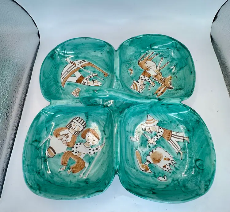 Vietri Italian Art Pottery Hand Painted Divided  10”  VTG Giordano