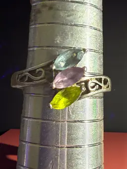 Vintage Sterling Silver Amethyst Aquamarine Peridot Ring Size 8.5