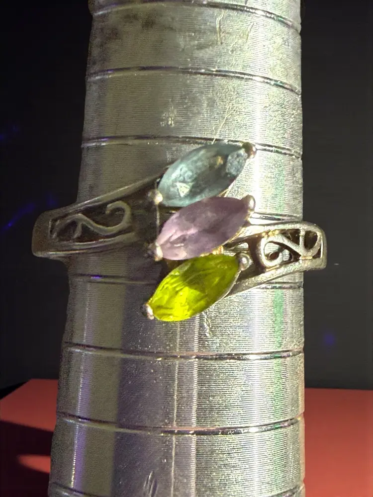 Vintage Sterling Silver Amethyst Aquamarine Peridot Ring Size 8.5