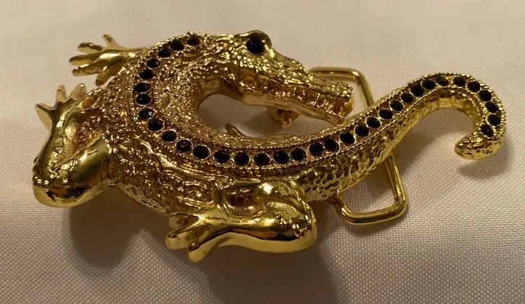 Gold Tone Alligator Belt Buckle Stamped