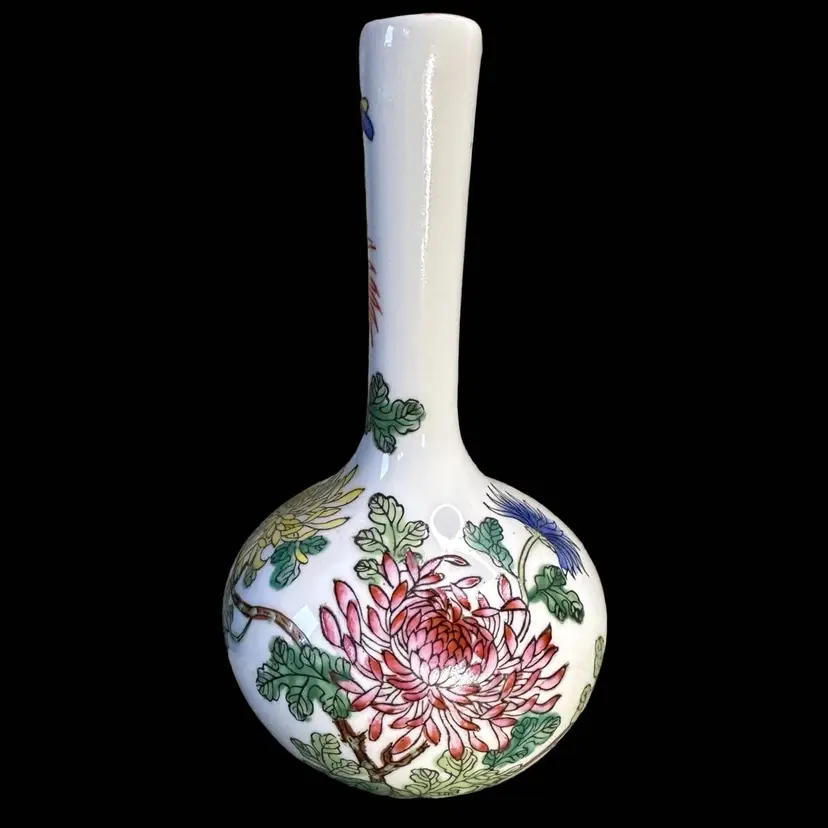 Vintage Porcelain Bud Vase Chrysanthemum Floral Hand Painted for Gump’s San Francisco 
