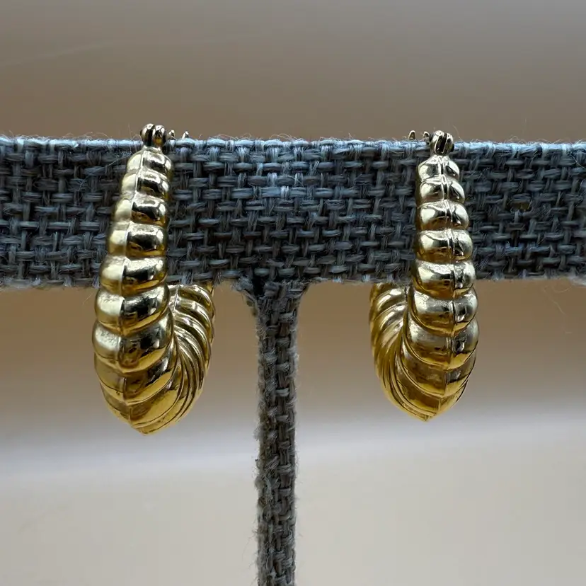 Napier Goldtone Shrimp 80s Hoop Earrings