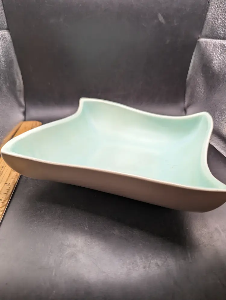 Vintage Red Wing Pottery Candy Console Bowl Tray USA B1396 Mid Century Teal and Off White