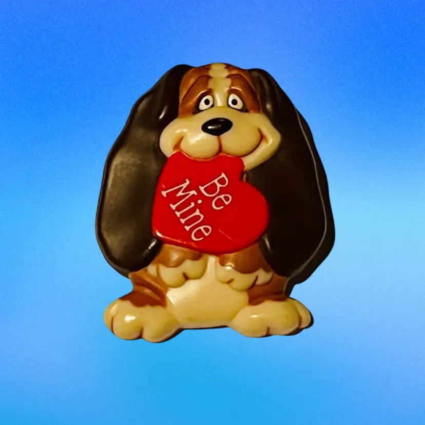 Vintage Signed 1986 Hallmark Cards Cute Dog Be Mine Heart Acrylic Valentine Pin