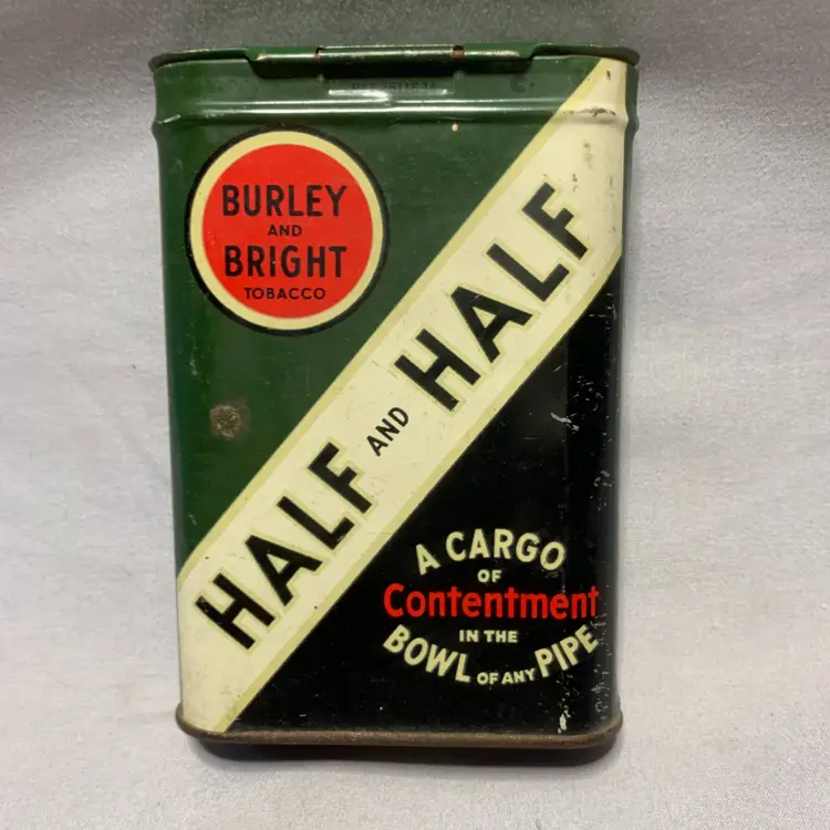 Vintage Half and Half EMPTY Tobacco Tin Store Advertising Great graphics
