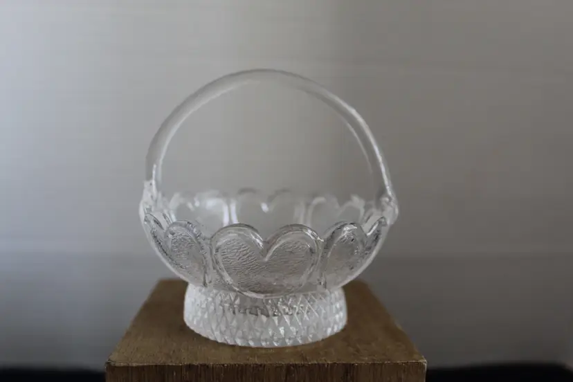 Vintage Glass Mini Heart Basket With Scallop Edge
