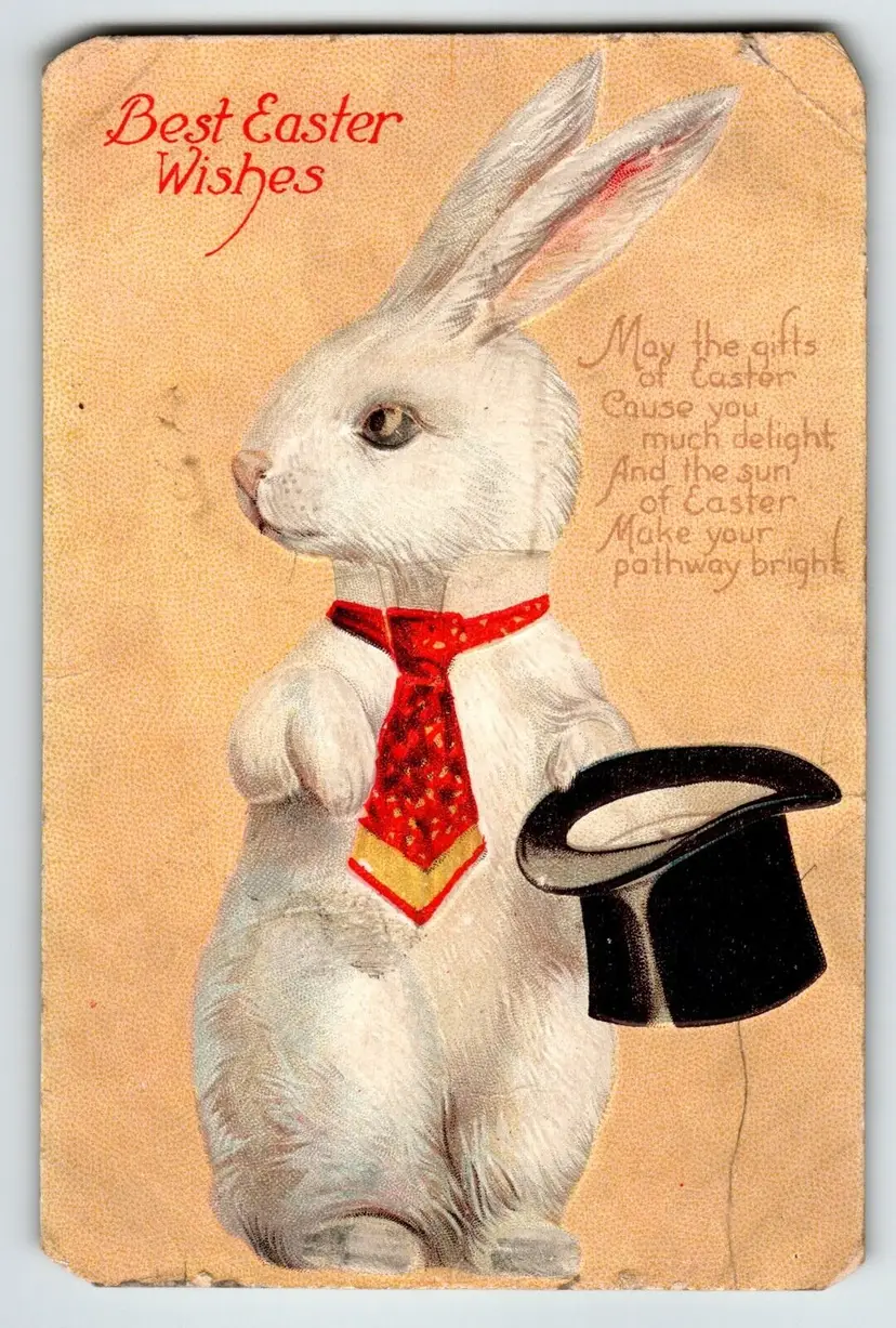 Easter Postcard Ellen Clapsaddle Dressed White Rabbit Top Hap Tie Fantasy 121