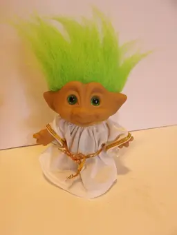 * Vtg Ace Novelty Troll Doll Angel W/ Wings Green Hair/Eyes/Heart Belly Jewel