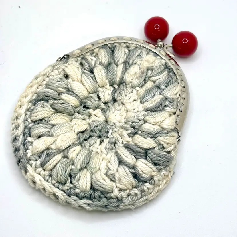 Handmade Crochet Coin Purse with Red Baubles 5”