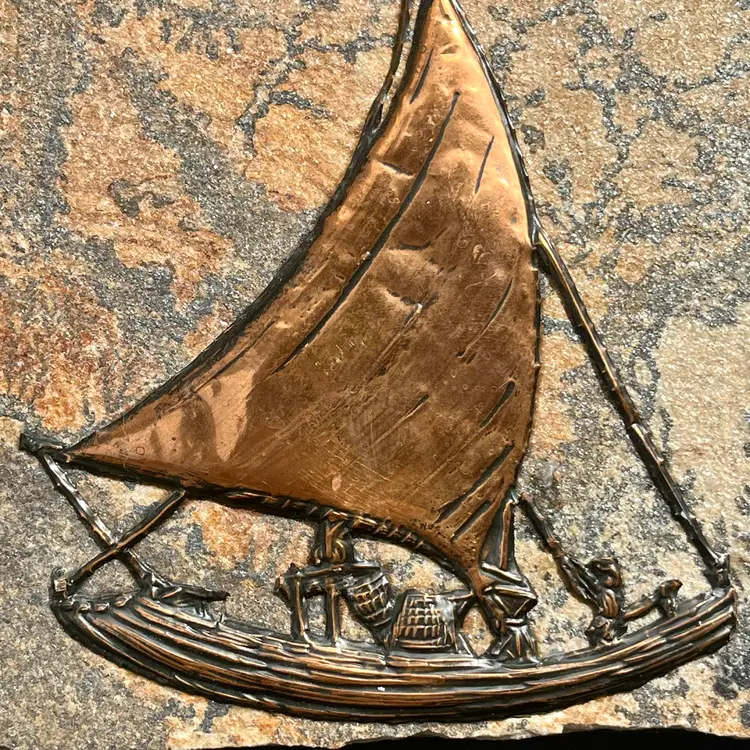 Vintage Original Johannes Wilhelmus Van Dartelen Copper Art on  Stone~ Stone Measures 7.75x7.5 - Mounted On Black Fiberboard- Mount 9.75x9.5” -Brazil