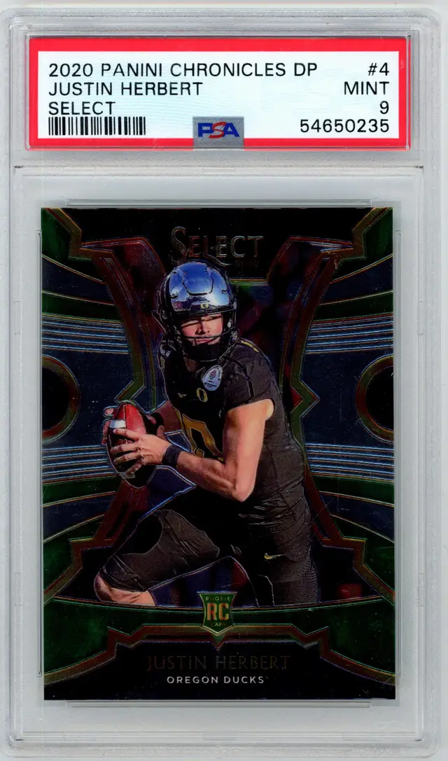 2020 Panini Chronicles Draft Picks JUSTIN HERBERT RC Rookie Select #4 CHARGERS PSA 9 MINT