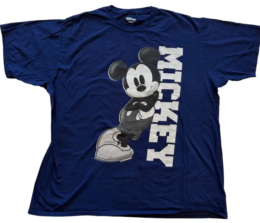 Monochrome Leaning Mickey Mouse Classic Pose Blue Unisex  T-Shirt by Disney - L