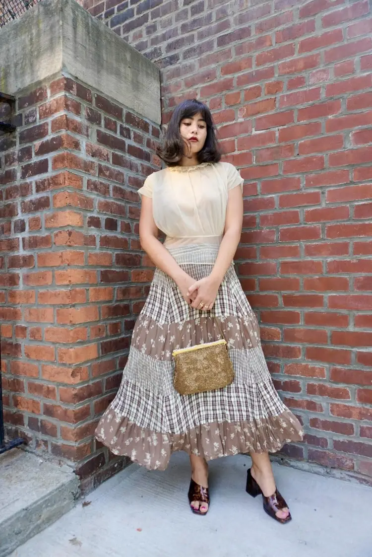 90's Patchwork Crinkle Skirt, M