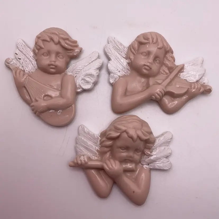 POW2 VTG Scioto Angel Musicians Wall Hanging Porcelain 3.25” Set of Three