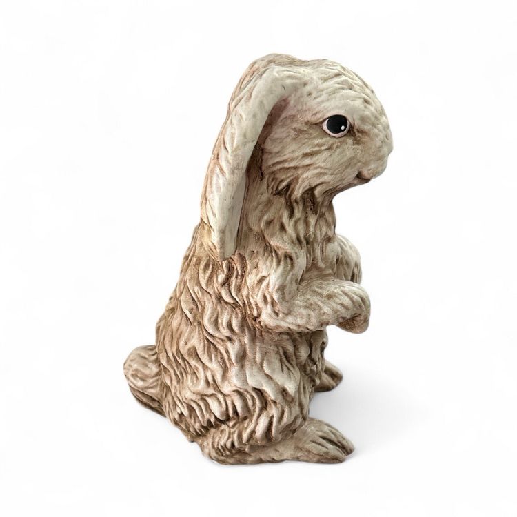 Tan And White Ceramic Mold Crouching Bunny Figurine