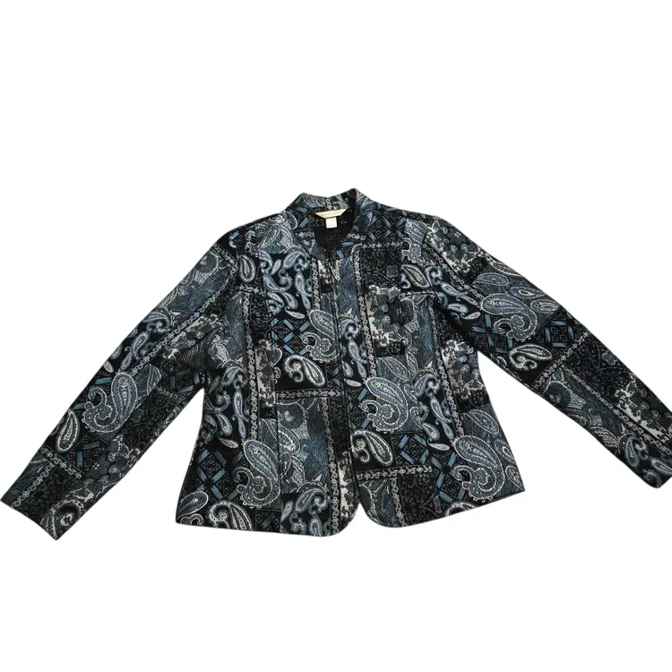 Christopher & Banks Blazer Jacket Women's Size L  Blue Tapestry Full Zip Paisley