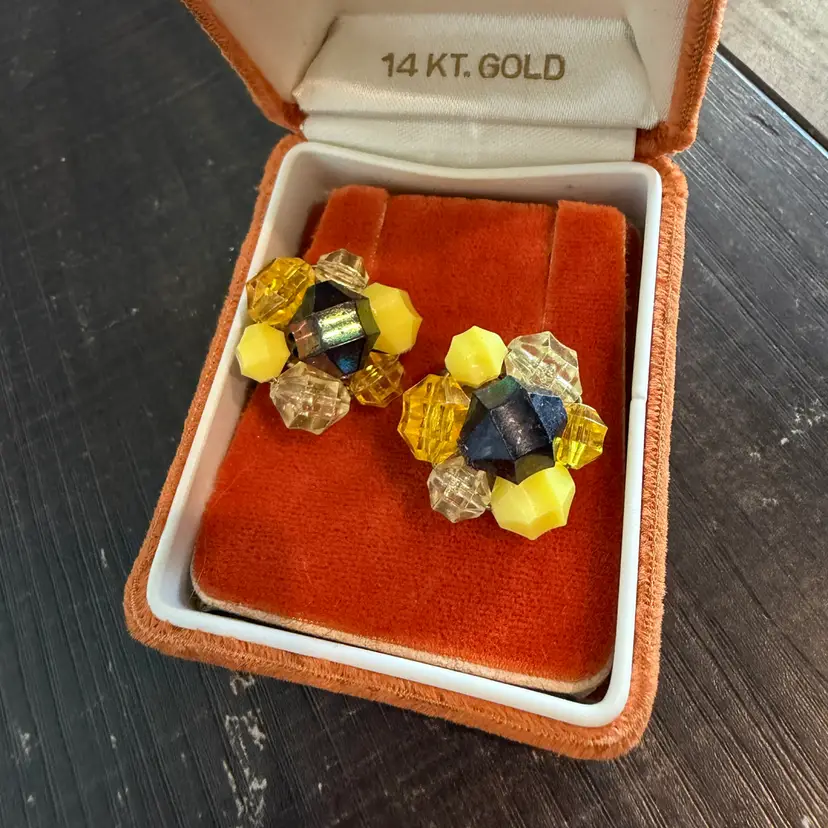 Vintage W Germany Yellow Cluster Earrings Clip Ons