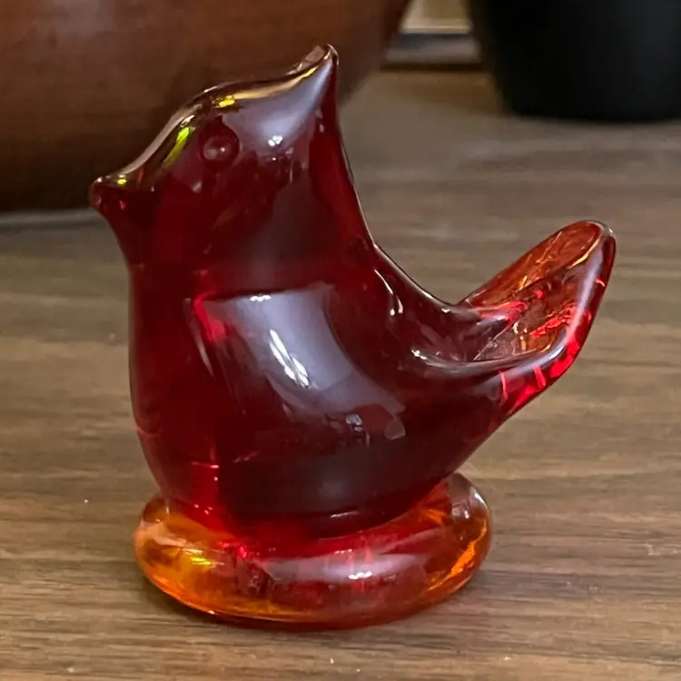 Vintage 1990’s Cardinal of Love Cadmium Glow Glass Bird Figurine Signed W. Ward