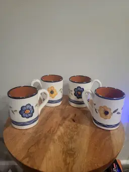 Furio Italy Pottery Coffee Mug Cup Blue w/Yellow Flower Large