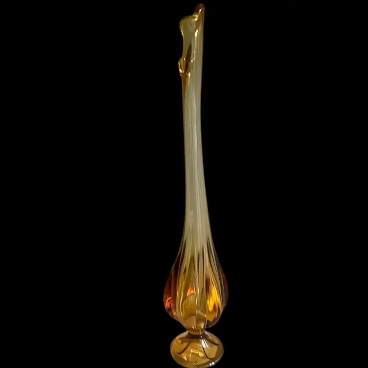 Vintage Viking Amber Swung Glass Vase, 18” Tall