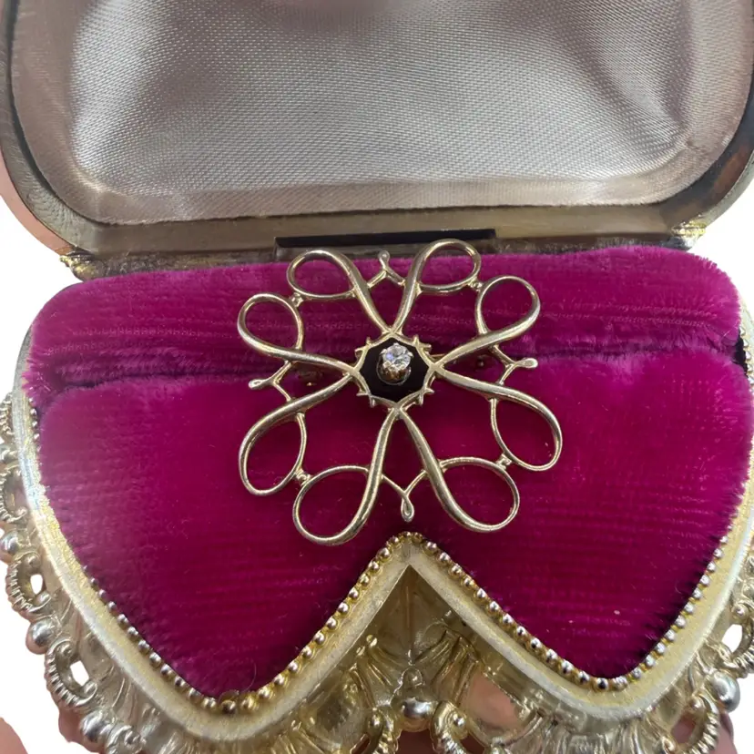 Vintage Antique Style 925 Sterling Silver Crystal Center Brooch