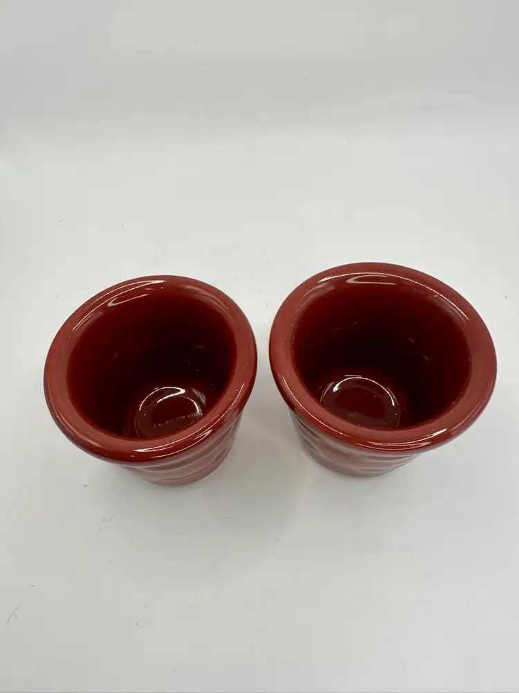 Longaberger Pottery Woven Votive Cup/Holder Red Paprika Cranberry 2.5" Set of 2