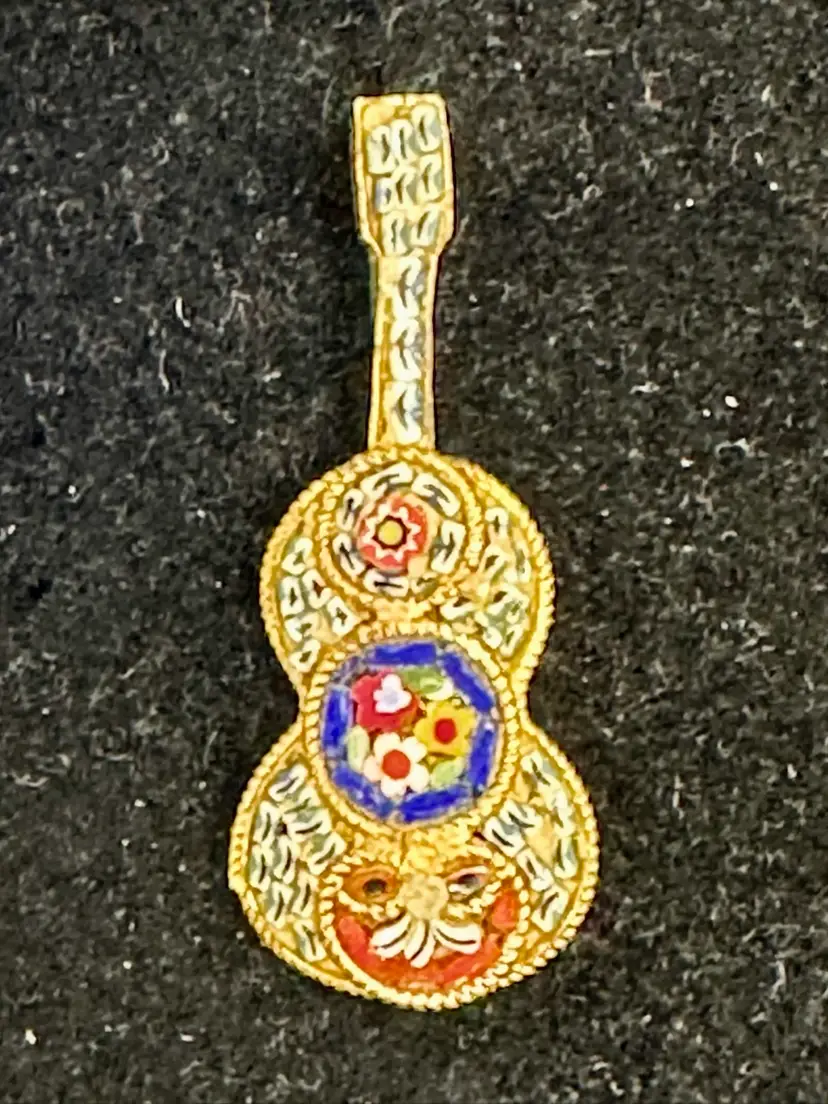 #17 Vintage Glass Micro Mosaic Guitar Brooch