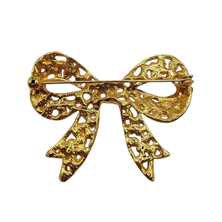 Multi-Color Gold Tone Rhinestone Bow Ribbon Brooch