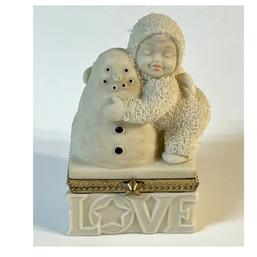 Department 56 Snowbabies 'I Love You' Hinged Small Trinket Box Snowman 2.5 in Height